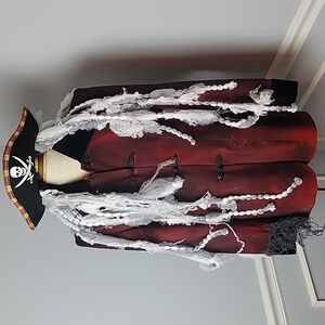 UPCYCLED‎ Ghost Pirate Red Black Blazer Jacket Dread Hair Hat Halloween Costume